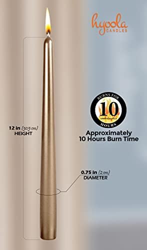 Hyoola Tall Metallic Antique Gold Taper Candles - 12 Inch - Dripless - 12 Pack - 10 Hour Burn Time - Image 3