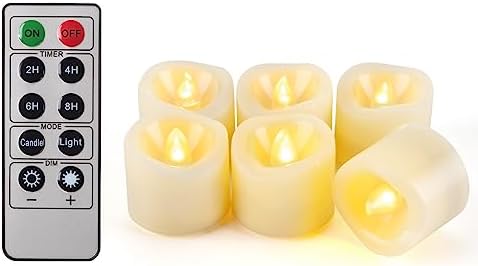 6 PCS 200 Hrs Remote Control Flameless Tea Lights, Battery Operated Led Flickering Votive Candles, Electric Outdoor Tealight Timer Candle for Thanksgiving Decorations (Batteries Included) by CANDLEIDEA