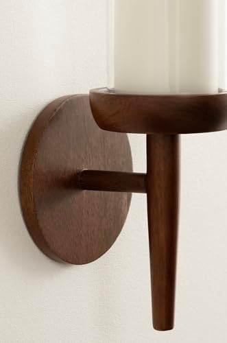 Kate and Laurel Shae Transitional Wooden Wall Sconce; 5 x 5 x 13; Walnut Brown; Modern Candle Holder with Removable Glass Cylinder for Flameless Pillar Candles in Bedroom or Entryway - Image 6
