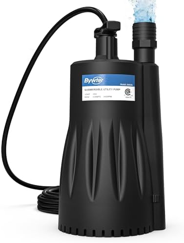 1/3 HP Submersible Water Pump, 1800 GPH, 29 FT Lift, Auto Start/Stop | IP68 nylon utility pump starts above 1 in and drains to 1/2 in, fits 3/4 in garden hose and 1-1/4 in drain hoses, 10 ft cord