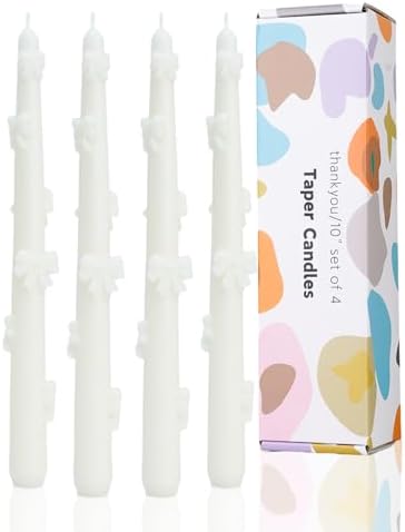 White Taper Candle Candlestick Bow Soy Candles Unscented Wedding Party Wax Unscented Dinner Candle Dripless,10 inch,Set of 4,J1 by LPUSA