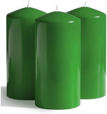 Candwax Green Pillar Candles Set of 3 - Perfect as Christmas Centerpiece Table Decorations - 80-Hour Burn Time Self-Extinguishing Candles for Home Decor - Cone-Top Grass Green Pillar Candles 3x6 by CANDWAX
