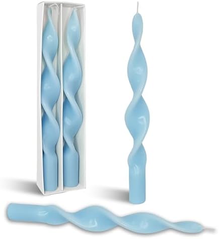 Smokeless Blue Spiral Taper Candle Handmade Unscented Candlesticks 10 Inch Long Twisted Candles for Candlelight Dinner Holidays Home Decor 2 Pcs by BALEAGCDL