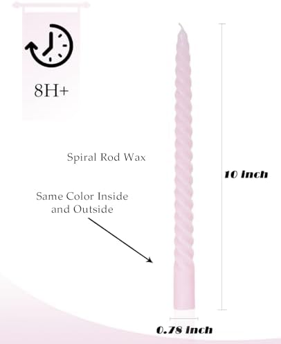 Light Pink Tall Taper Candles Spiral Candle Sticks,Unscented Pastel Candle for Holiday,Wedding and Home Decoration,10inch,12 Pack(E-Light Pink) - Image 2