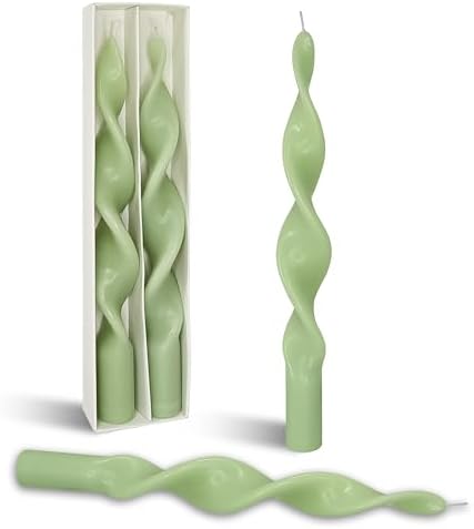 Smokeless Green Spiral Taper Candle Handmade Unscented Taper Candlesticks 10 Inch Long Twisted Candles for Candlelight Dinner Decor Wedding Church 2 Pcs by BALEAGCDL