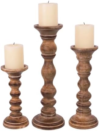 Mela Artisans Willow Mango Wood Candle Holders - Medium Burnt by MelaArtisans