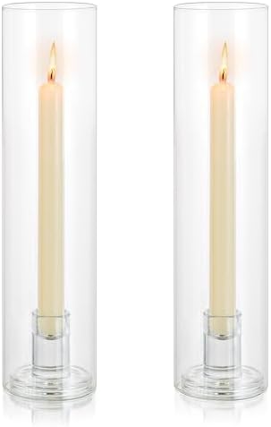 Hurricane Glass Candle Holders: 11.8" Tall Cylinder Cover Set of 2 by CreatedforWeddingsandHome
