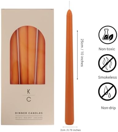Tapered Dinner Candles, Pack of 6 – Soy & Paraffin Wax Blend, 10-Inch Dripless Taper Candles with 7-Hr. Clean Burn – Smokeless Unscented Tapers for Weddings, Dinner Tables & Home Decor – Orange - Image 2