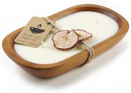 Dough Bowl Candle Co. Hot Apple Pie Soy Candle - 3 Wick Rustic Farmhouse Coffee Table Decor, Odor Eliminator in Wooden Bowls, 20 Ounce Wooden Dough Bowl Candle, All-Natural Gifts for Women and Men by Dough+Bowl+Candle+Company