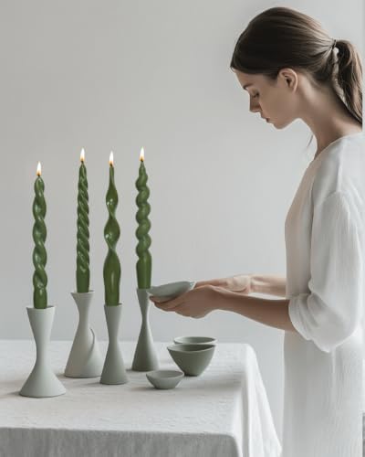 Olive Spiral Taper Candles Green Short Candle Sticks Unscented Smokeless Twisted Candlesticks for Fall Decor Holiday Dinner Party Christmas Decorations-7.5inch-4pack - Image 4