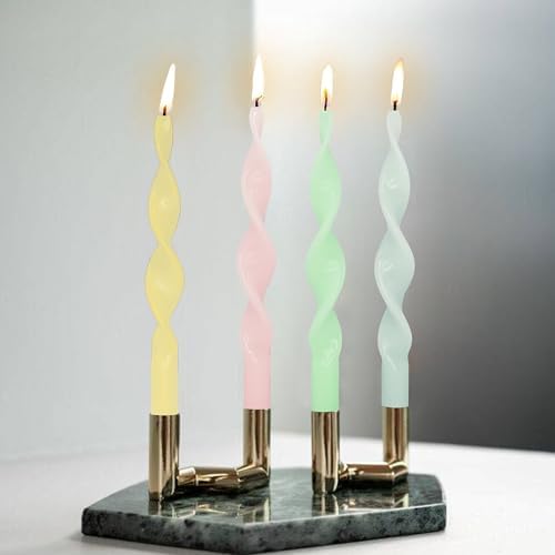 10 Inches Spiral Taper Candles Colorful Twisted Candle Dripless Long Candles, Handmade Candlesticks for Wedding Dinner Decor, Set of 4(Pastel Candy Colored) - Image 6
