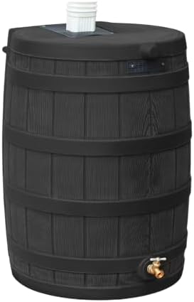 Rain Wizard, 40 Gallon Capacity, Wood Texture Design, Brass Spigot, Flat Top (Black)