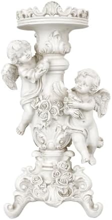 Vintage Off White Cherub Candle Holder Resin Figurine Angels Decor by BigStoneArt