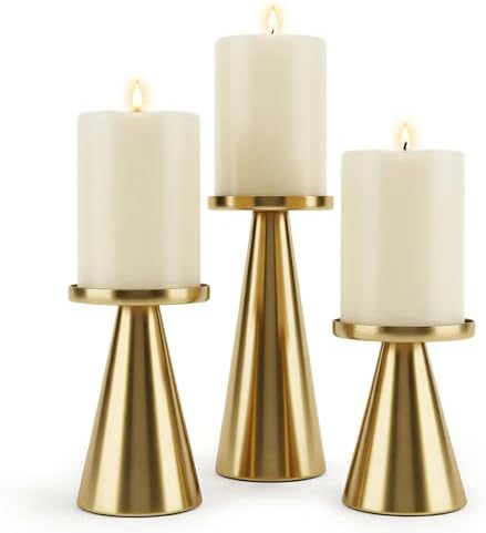 Set of 3 Gold Iron Pillar Candle Holders 4 & 4.7 & 6.4 Inch Tall - Image 5