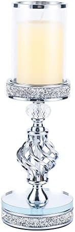Hanjue Crystal Candle Holders for Pillar Candle, Metal Crystal Candle Holder for Home Decor, Centerpieces, Coffee Dining Table CH0509 (Silver (M)) by Hanjue