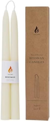 2PCS 9" Cream White Beeswax Taper Candles, Dripless Smokeless, Long Lasting by Aglary