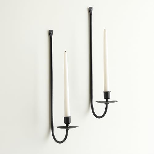 Metal Wall Candle Sconce Holder Set of 2 Wall Mount Candle Holder Holder Black Modern Wall Candle Sconces Hanging for Living Room Farmhouse Fireplace Wedding by REMENNA