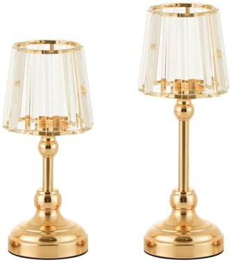 2PCS Crystal Glass Gold Hurricane Candle Holders by VINCIGANT