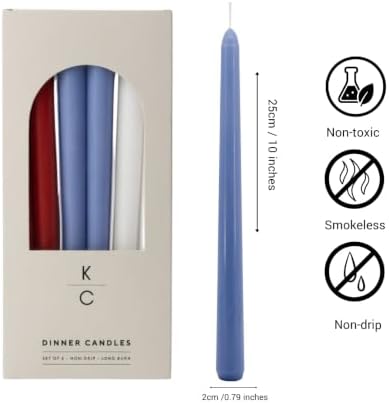 Kandle & Co Red White & Blue Dinner Candles, 10 Inch Taper Candles Set of 6 – Non-Drip, Long-Burning, Unscented Patriotic Candlesticks for 4th of July, Memorial Day, 250th Anniversary & Veterans Day - Image 2