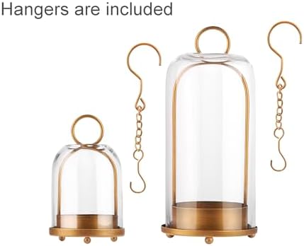 5" & 4" Wide Versatile Metal Candle Holder with Handmade Sturdy Glass Dome in Brass for Pillar Candle & Plants, 5.1" xH11.8 4" xH7.5, Industrial, Farmhouse, Shabby Chic. (2, Brass, Large & Small) - Image 2