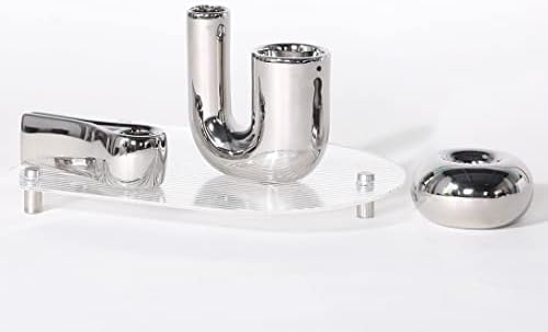 Silver Candlestick Holders, Decorative Taper Candle Holder Set Decor for Table Centerpiece Fireplace, Modern Silver Candle Holders Set, Aesthetic Ceramic Candle Stick Holder by ITrixganLLC