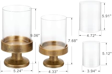 Set of 2 Glass Hurricane Candle Holders for Pillars with Metal Base in Antique Gold, Glass Candle Holder, Centerpiece, for Weddings, Dinner Parties, Dining Tables, Console Tables, Mantels - Image 2
