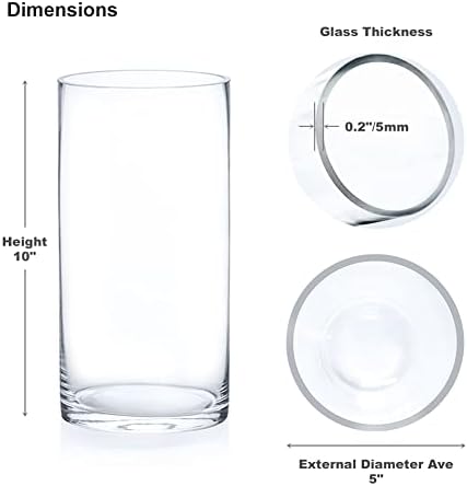 Enova Floral Clear Glass Cylinder Vase 5 x 10 Inches Round Flower Vase, Pillar Candle Floating Candle Holder Vase, Tall Glass Vase for Flowers, Glass Vase for Decor, Wedding Centerpieces (1 Piece) - Image 2