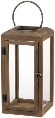 16" High Wooden Lantern Made of Solid Firwood in Handpainted Mediterranean Brown with Metal Handle,Hurricane Lantern, Farmhouse Lantern for Party, Deck, Front Porch (1, Brown, Large) by Unknown