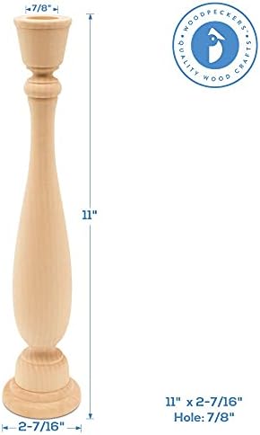 Wooden Candlesticks 11 inch Tall with 7/8 inch Hole, Set of 2 Classic Unfinished Candle Holders to Craft, Paint or Decorate, by Woodpeckers - Image 2