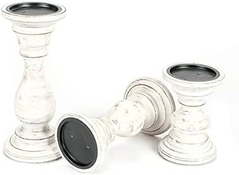 Candle Holder Stand Wooden, Pillar Candle Holder, Unity Candle Holders, Rounded Turned Colums, Country Style Ideal for Gift, Wedding, Christmas, Party, Home - 10,8,6 Inch- Set of 3 -Antique White - Image 7