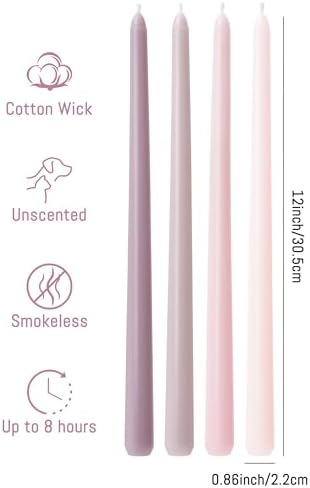 Viyffo 12 Inch Purpel Taper Candles Set of 12 Unscented Smokeless Long Tall Tapered Candle for Candlesticks Sticks Wedding Home Decor Dinner - Image 3
