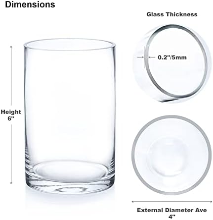 Enova Floral Clear Glass Cylinder Vase 4 x 6 Inches Round Flower Vase, Pillar Candle Hurricane Floating Candle Holder Vase, Small Floral Glass Vase for Decoration Home, Wedding Centerpiece (1 Piece) - Image 2