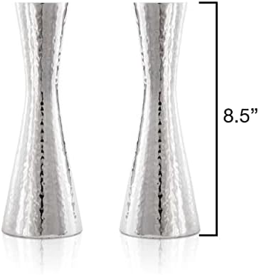 Yair Emanuel Modern Hammered Pillar Candle Holders | Shabbat Candlestick Holders | Minimal Tapered Design (Large 8.5" CR-1) - Image 2