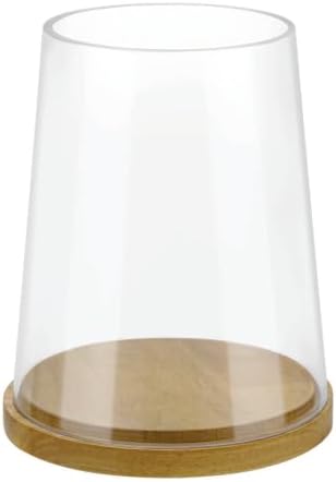 8" Wide Glass Hurricane Candle Holders with Handmade Sturdy Glass Sleeves and Natural Wood Base for Pillar Candle & Plants, Industrial, Farmhouse, Display Cloche Bell Jars, Table Centerpiece by Unknown