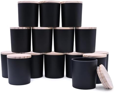 SHOWIN 8 OZ Thick Candle Jars for Making Candles 15 Pcs, Black Empty Jars with Wood Lids for Candle Making, Sample Container,Matte Black by Showin