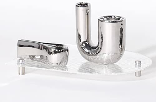 Silver Candlestick Holders, Decorative Taper Candle Holder Set Decor for Table Centerpiece Fireplace, Modern Silver Candle Holders Set, Aesthetic Ceramic Candle Stick Holder - Image 3