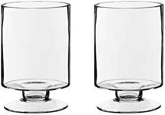 CYS EXCEL Glass Hurricane Pillar Candle Holders (H:6" W:3.75", 2 PCS) | Multiple Size Choices Short Stem Candle Jars | Stemmed Glass Cylinder Candle Vase - Image 3