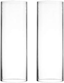 CYS EXCEL 2 PCS (H:14" D:4.75") Open Ended Glass Hurricane Candleholder Tube Shade | Multiple Size Choices Open Flame Candle Chimney Tube Cover | Bottomless Cylinder by CYSEXCEL%C2%AE