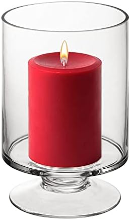 CYS EXCEL Glass Hurricane Pillar Candle Holder (H:6" W:3.75") | Multiple Size Choices Short Stem Candle Centerpieces | Stemmed Glass Cylinder Candle Vase by CYSEXCEL%C2%AE