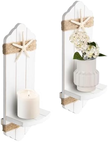 Rustic Black Wood Wall Candle Sconces Set of Two, Farmhouse Wooden Candle Holder Decor for Fireplace, Hallway, Living Room, Bedroom by CEDARLUX