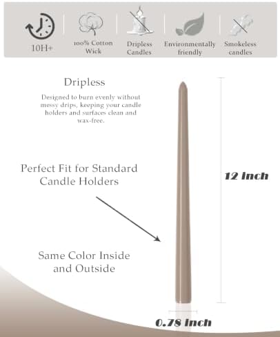 Brown Tall Taper Candles 12 inch Unscented Smokeless Long Tall Tapered Candle for Candlesticks Sticks Wedding Advent Home Decor Dinner Christmas，Set of 12 - Image 5