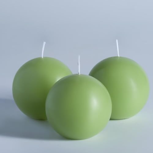 MOZEAL Hand-Poured, 3 Inch Green Round Ball Candles - Elegant Green Round Pillar Candles Set of 3, Dripless, Unscented, Smokeless, Ideal for Spring Celebrations. by MOZEAL