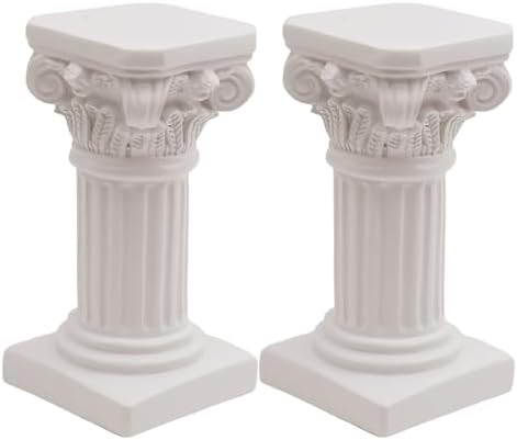 Saihisday 2Pcs White Roman Pillar Statues Greek Columns Candle Holder Mini Roman Pillar Greek Columns Mini Resin Decorations for Wedding Table Garden Home Decoration, 3.9" D x 7.5" W x 7.5" H by Saihisday