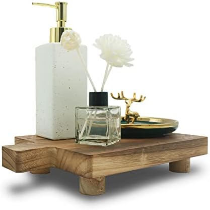 Handmade Wooden Tray,Practical Bathroom and Kitchen Decoration for Soap,Bath Bottles,Candles,Toilet Paper,Plant Holder(10.8 x 6.9 Inch)(Wood Color) by Teniinet