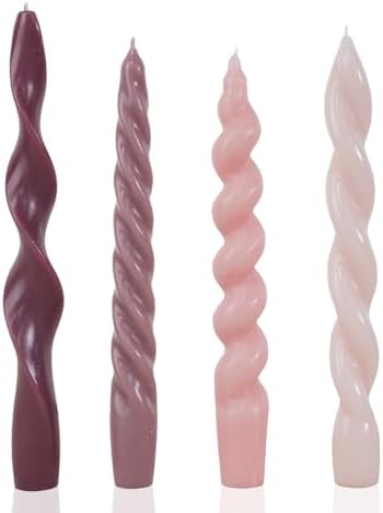 Pink Spiral Taper Candles Short Candle Sticks Unscented Smokeless Twisted Candlesticks for Christmas Table Decor Holiday Dinner Party-7.5inch-4pack by LPUSA