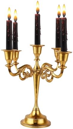 Rely+ 5 Arm Candelabra Taper Candle Holders Decorations Indoor Kitchen Décor Table Candles Candlestick Candelabra Centerpiece (Gold) by RELYSmartGlobalSupplies