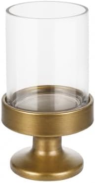 5" Wide Glass Hurricane Candle Holders and Glass Vase with Metal Base in Antique Brass, Handmade and Sturdy Glass, Pillars, Flower Arrangement, Centerpiece, Dining Table, Console Table, Mantel by Unknown