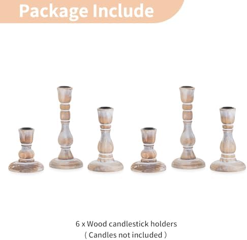 NUPTIO Wooden Taper Candle Holders, Set of 6 White Candlesticks - Image 4