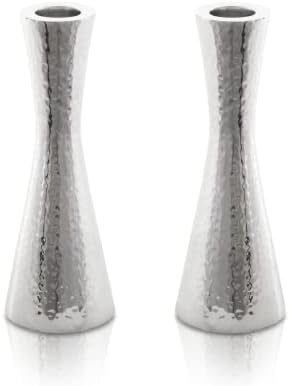 Yair Emanuel Modern Hammered Pillar Candle Holders | Shabbat Candlestick Holders | Minimal Tapered Design (Small 4.3" CX-1) by EmanuelJudaica