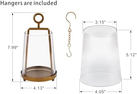 4“ Wide Modern Farmhouse Metal Hurricane Candle Holder with Handmade Sturdy Glass Sleeve in Vintage Brass for 2" Pillar Candle & Plants, Glass Hurricane Lantern, Industrial, Minimalistic - Image 2